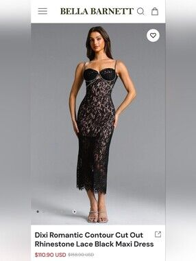 Bella Barnett Dixi Black Lace Rhinestone-Trim Maxi Dress